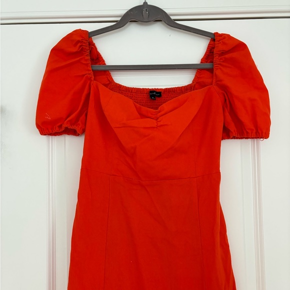 Red Orange Puff Sleeve Midi Dress - Picture 6 of 10